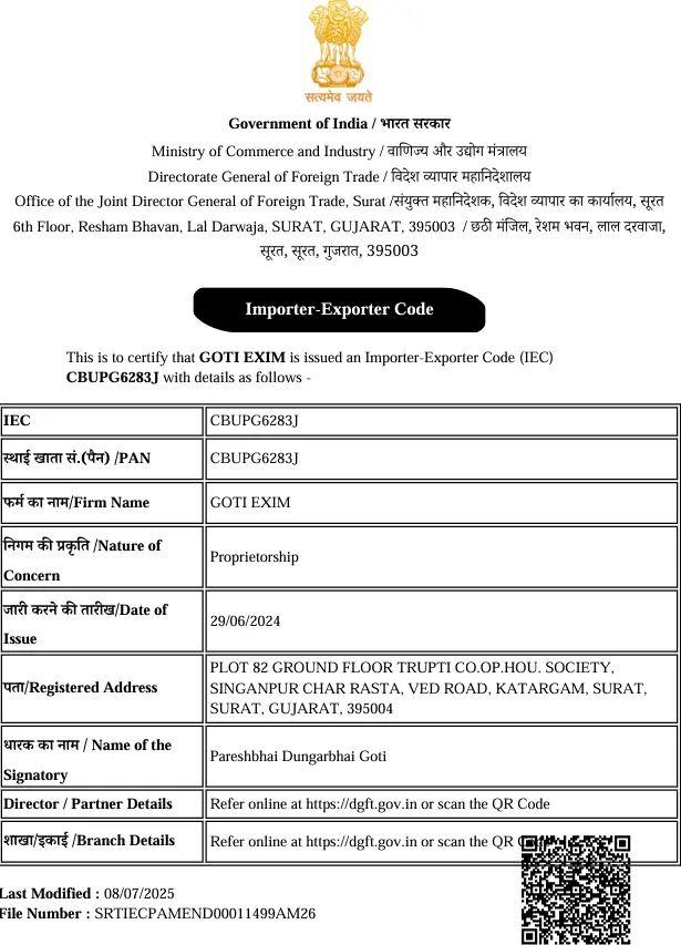 APEDA Certificate